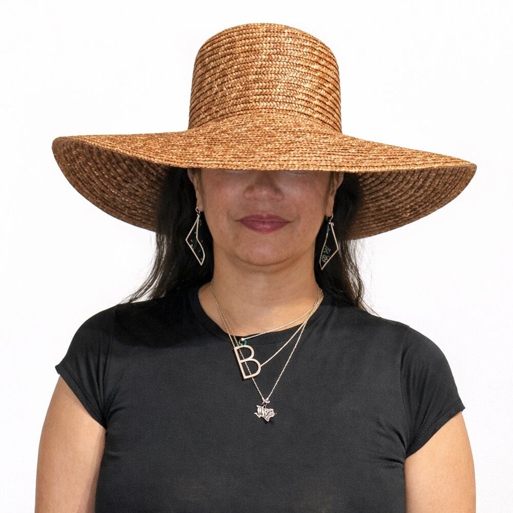 Brown Wide Brim Straw Sun Hat Beach Resort Boho OS